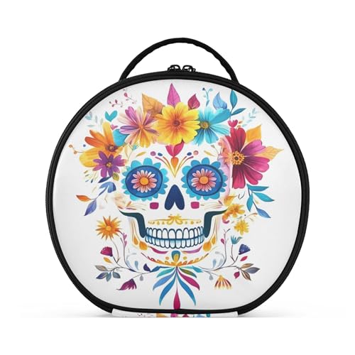 Takiito Watercolor Skull Colorful Flowers Travel Makeup Case Portable Makeup Box Artist Cosmetic Case Organizer With Adjustable Dividers