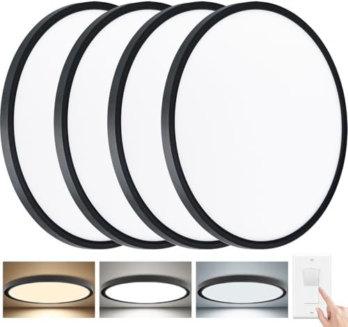 Image of 3520LM Dimmable LED Flush Mount Ceiling Light, 15.8 Inch Edge-Lit Flat Fixture, 3000K /4000K /5000K 3 Color Temperature Selectable, Close to Ceiling Lighting for Bedroom Kitchen Laundry,4Pack Black