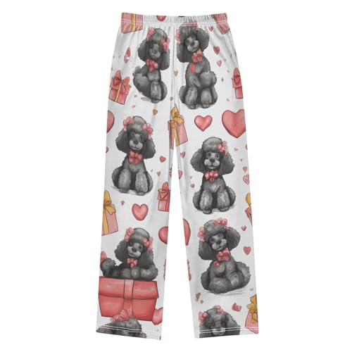 Poodle Sweet Love Heart Boys Long Pants Soft Trousers Elastic Waist Kids Lounge Bottoms with Pockets S-XL2