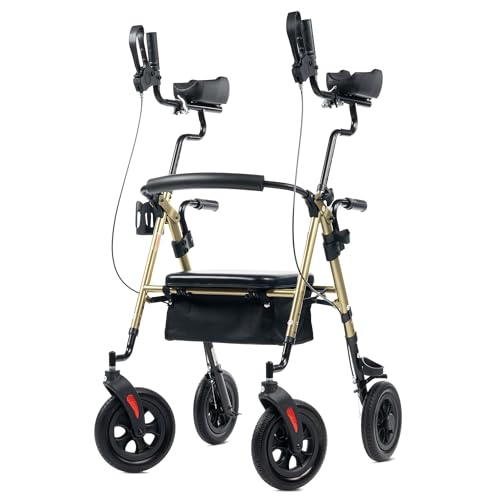 ELENKER 10 in PU Wheels Upright Rollator Walker for Seniors,...