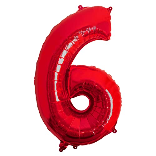 Folienballon Nummer 6 rot Riesige Luftballons Nummer 6 Party Geburtstag Dekoration Jubiläum Hochzeit Größe 70cm mit Zubehör zum Aufblasen von Luft oder Helium Cover