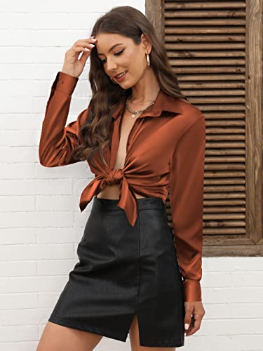 CUNLIN Women's Satin Button-Down Long-Sleeve Shirt (XXS–4XL, Solid Colors) - image 3