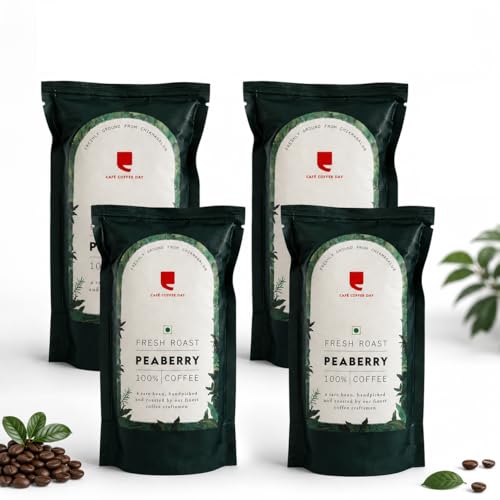 Image of Cafe Coffee Day - PEABERRY 100% Coffee - 200gm each (Pack of 4) | Medium to Dark Roast | South Indian Filter Coffee | Fresh from Chikmagalur factory