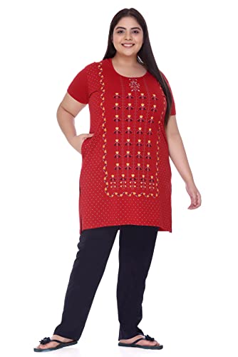 Image of In Love Women's Plus Size Printed Cotton Night Suit Set Short Sleeve | Cotton fabric - soft night suit set for sleepwear and home comfort