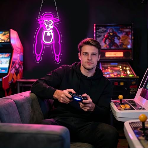 Image of AHlove Gorilla Neon Sign for Wall Decor，LED Neon Lights for Game Room、Man Cave，Birthday、Christmas Gifts for Teen Boys and Girls
