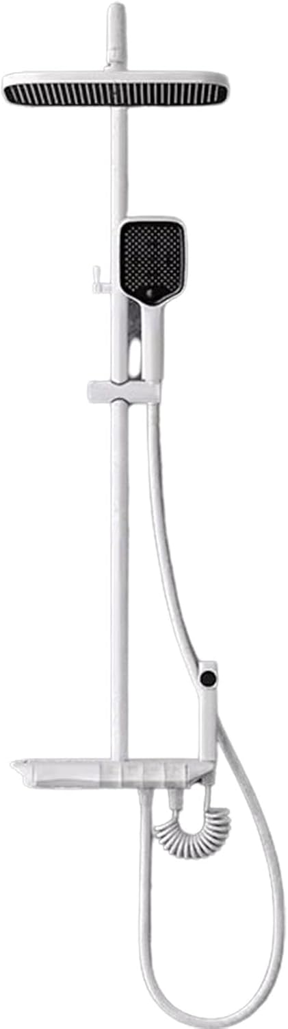 Thermostatic Shower Shower Set, Bathroom Shower Full Copper Wall Mount Piano Keys, Spacious and Large Storage Table (White hot and Cold Control)