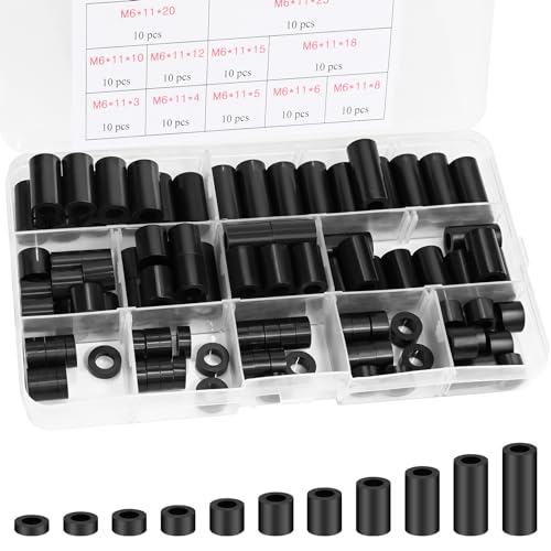 110 Stk. Runde Abstandshalter ABS Distanzhülsen Unterlegscheiben für Schrauben DIY Zubehör, ABS Säule, Hülsen Rundloch Stützsäulendichtung, PC Lsoliersäule mit Doppeltem Durchgang (M6)