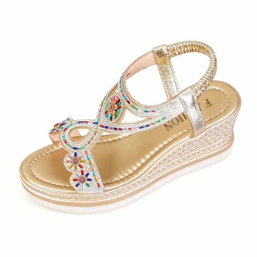Sandales compensées bohèmes strass pour ne plus avoir mal aux pieds