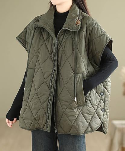 Womens Oversized Quilted Puffer Vest Cap Sleeve Stand Collar Zip Up Down Vest with Pockets2
