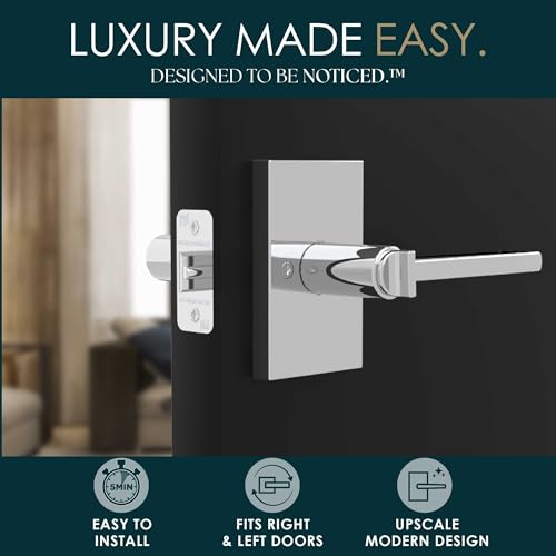 Image of Mega Handles Glamor Entry Door Handle - 2 Pack Reversible Chrome Door Handles, Keyed Entry Heavy Duty Door Handle with Lock for Entrance & Bedroom, Fits All Standard Doors - Polished Chrome
