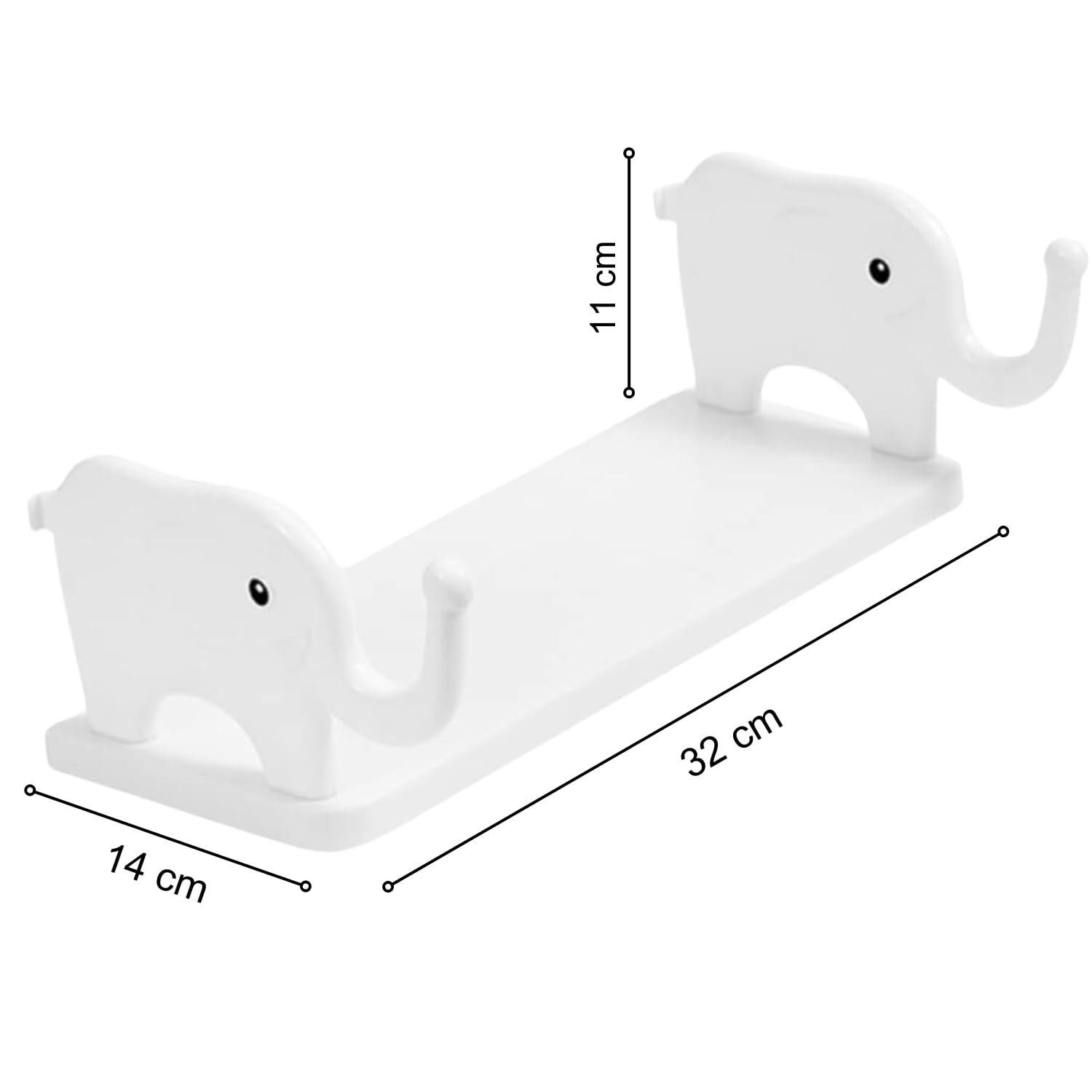ADL PASSION Self Adhesive Floating Elephant Shape Shelves Wall Shelf for Kitchen Bathroom Entryway Stand Holder for Bedroom Toilet Kitchen Office Shelf Wall Holder, Plastic-White (Pack of 1) - Image 2 thumbnail