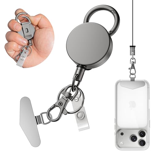 DINALLE Retractable Cell Phone Lanyard Heavy Duty Metal Anti-Theft Phone Tether with Belt Clip Carabiner Metal Universal Anchor 28 Retractable Line Perfect for Travel Work Daily Use