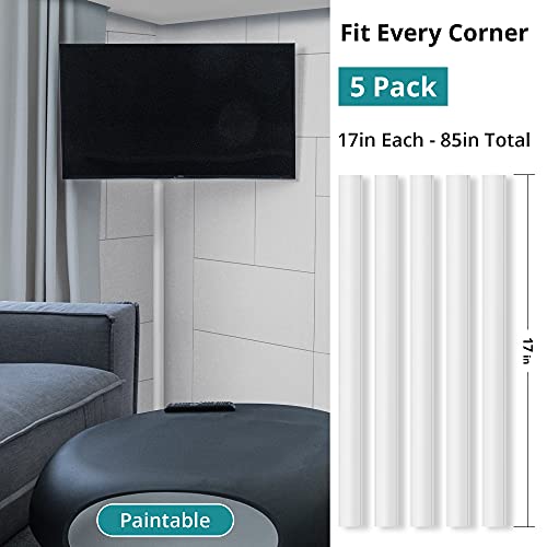 Image of ZhiYo 85in Corner Cable Hider for 3-5 Cords, Wall & Floor Cord Hider Beige | Self-Adhesive Cable Concealer, 5 Pack (17 inch Each), Quarter Round Cable Management Raceway for Baseboards & Ceiling Corners
