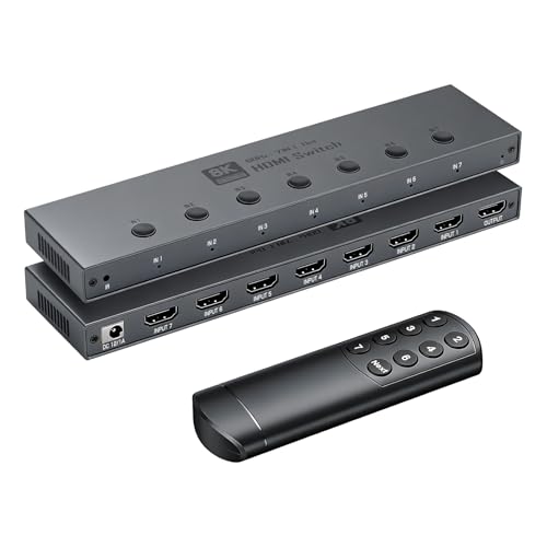 ENBUER HDMI 2.1 �؂�ւ��� 7����1�o�� 8K@60Hz/4K@240Hz/1080P@480Hz HDMI�ؑ֊� HDMI2.1�Z���N�^�[ HDCP 2.3 HDR10+ 3D �ؑ֋@�\ CEC�Ή��yPS3/PS4/PS5/Switch2