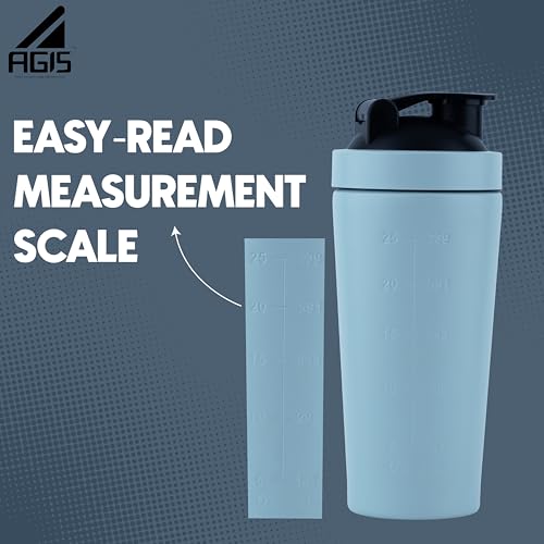 Image of AGIS Steel Shaker Stainless Steel 700ml Leakproof Shaker Bottle with Measurement Marking, Perfect for Fitness Enthusiast & Athletes, Ideal for Mixing Protein Shakes & Pre-Workout Formula (Blue)