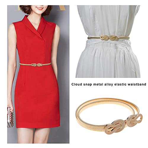 Create idea 2PCS Stretch Skinny Waist Belts Women Adjustable Slim Thin Belt Metal Belt with Interlock Buckle for 68-90cm Waist Size Shirt Dress Sweater Gold & Silver2