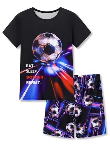 Tebbis Boys Black Soccer 2-Piece Short Sleeve Pajama Set Size 12
