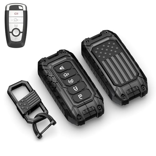 USA Flag-Inspired Hevay Duty Zinc Alloy Key Fob Cover Keychain Accessories Compatible with Ford F150 F250 F350 F450 F550 Explorer Fusion Escape Edge Expedition