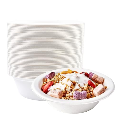 50Stück Einweg Suppenschalen 350ML-Weiß Zuckerrohrschalen aus...