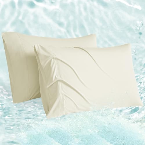 Accuratex Cooling Pillow Cases Standard Size Set of 2,Envelope Soft Breathable Cooling Pillowcase for Hot Sleepers,Ivory Ultra Slip Pillow Covers for Hair and Skin,Gifts,20×26inches