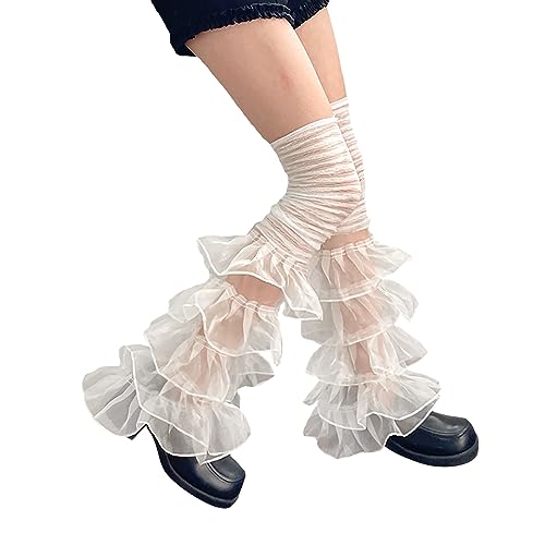 Y2K Lace Ruffle Leg Warmers Tiered Tulle Leg Sleeves Leggings Sexy Boot Cuffs Cover Socks Cosplay Streetwear for Women Girls
