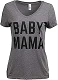 Ann Arbor T-shirt Co. Baby Mama | Funny New Mother Mom Mommy Maternity Gift Humor Women's T-Shirt-Vneck,M Grey