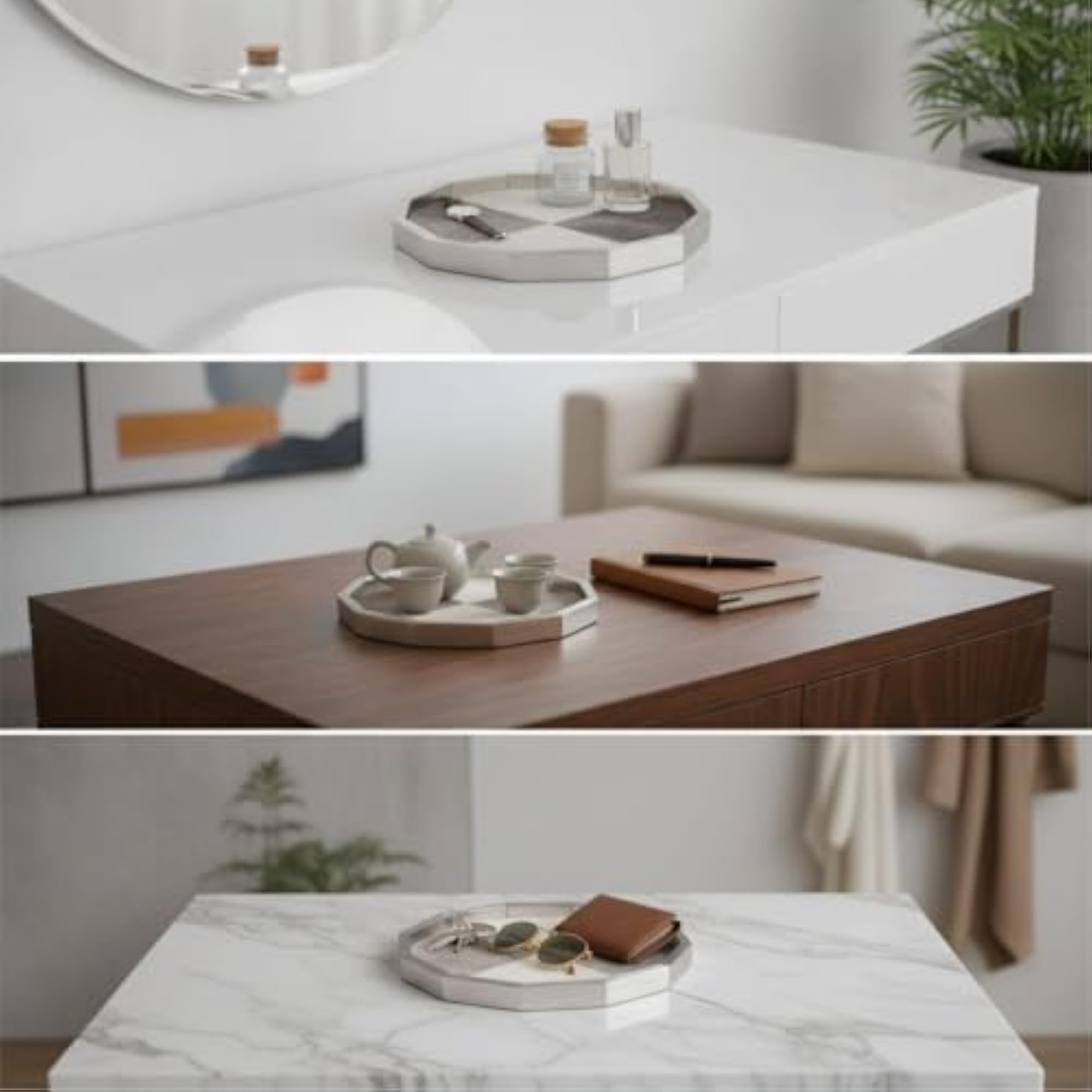 Geometric Octagonal Tray, Faceted Tray with Patchwork Surface