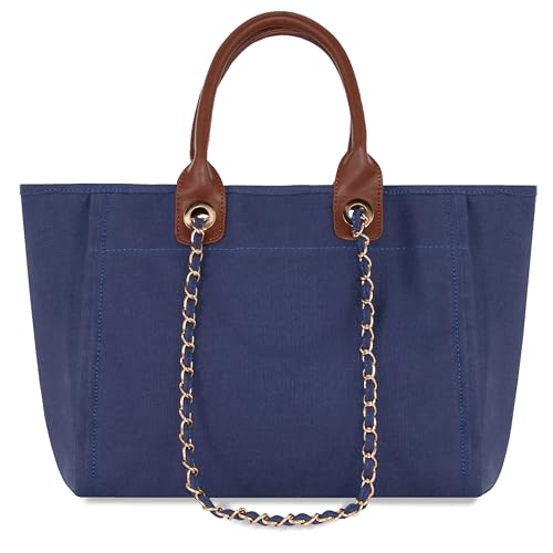 Image of Medium Canvas Tote bag for women Casual Shoulder Work Bag Everything Handbag with Removable Chains