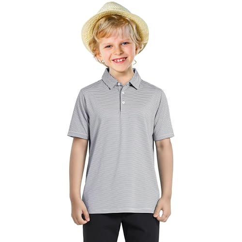 Image of Boys Polo Shirts Short Sleeve Striped Performance Moisture Wicking Dry Fit Golf Shirts for Boys Youth Kids