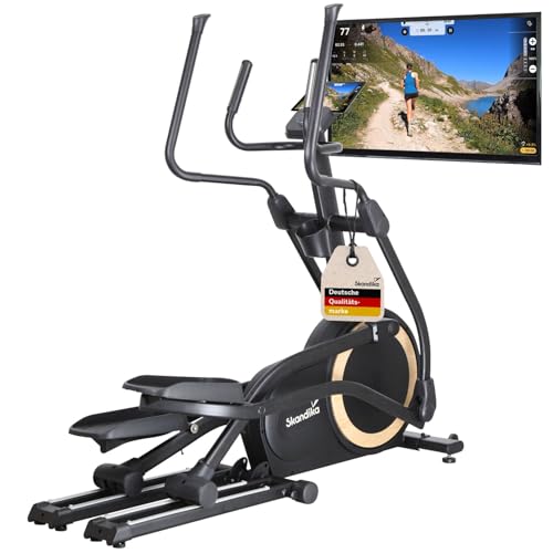 Skandika Crosstrainer für Zuhause Carbon P25-G, Crosstrainer klappbar, sehr leise, mit Generator verbraucht kein Strom, 32 Stufen, Kinomap App kompatibel, kompakt,Cardio, Ellipsentrainer Bis 150Kg