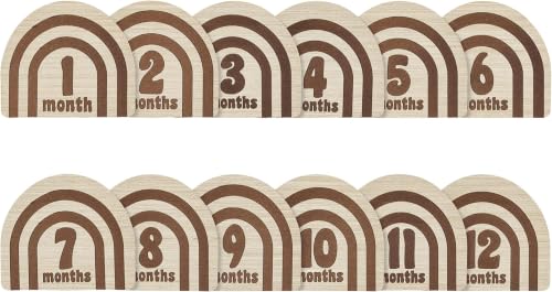 Kate &amp; Milo Wooden Milestone Props, Baby Monthly Photo Discs, Newborn Keepsake Photos, New and Expecting Parents Gift, Rainbow (Pack of 12)
