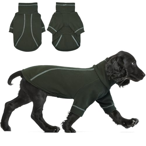 Hjumarayan Hundepullover Kleine Hunde - Dehnbarer Fleece Pullover Kleine Hund, Hundekleidung Warm Rollkragen Hundepulli mit Beinen, Hunde Klamotten für Shih Tzu, Mops, Dunkelgrün L
