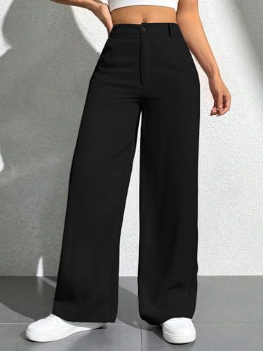 Image of Toochki Trousers for Woman Pants Women's Formal Office Korean | Beige Black Track Pant | Straight | Cotton Spandex Stretchable Trouser | High-Waisted Bottom Wear
