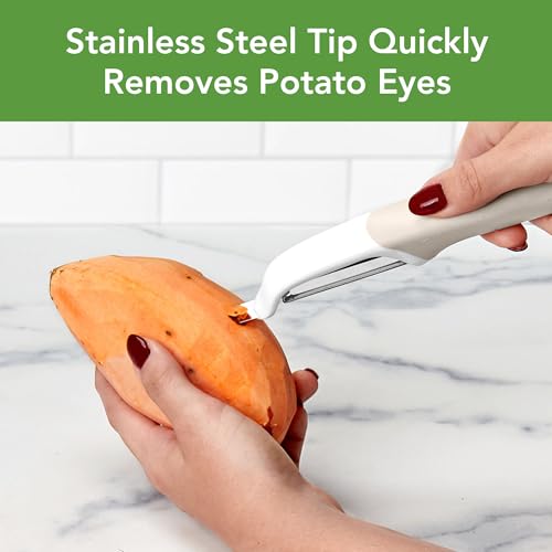 Image of Tovolo Vegetable Peeler with Ultra Sharp Stainless Steel Swivel Blade Non Slip Handle, Multi Functional Dishwasher Safe Kitchen Wide Ribbon Potato Peeler for Fruit Veggies Carrots Apples, Oatmeal