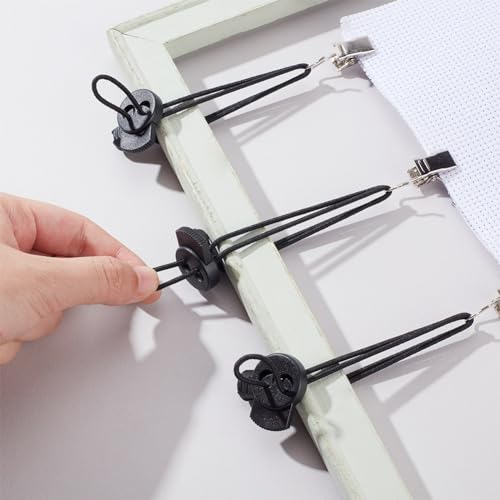 Image of DELORIGIN 10 Set Stretch Clip for Cross Stitch, Black Iron Rectangular Side Tensioners Clips for Scroll Frames, Embroidery Frames Needlework