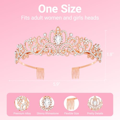 Tiara Crown for Women, Headband Hair Accessories for Birthday Wedding Party Costume Rose