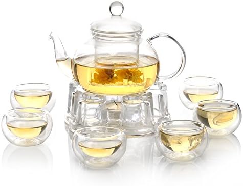 Jusalpha 11 PC-Glass Filtering Tea Maker Teapot with a Warmer and 6 Tea Cups Set (Version 2, 27-Oz) - Image 8