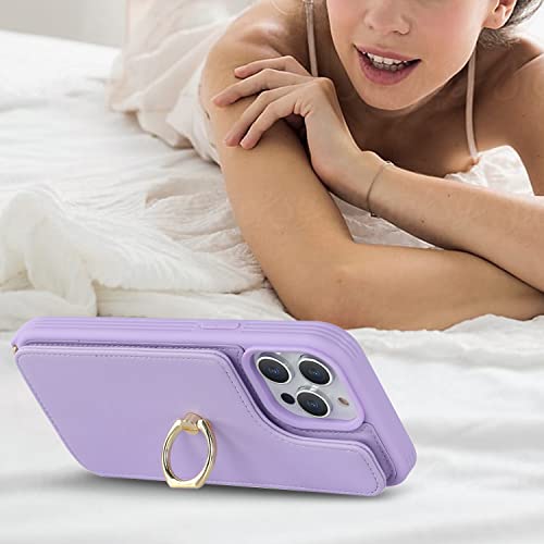 Image of for iPhone 12 /12 Pro Case with Card Holder and Strap for Women,Crossbody Lanyard,RFID Blocking,Kickstand Ring Stand,Snap Clasp,Phone Wallet Cases 6.1 inch(Purple)
