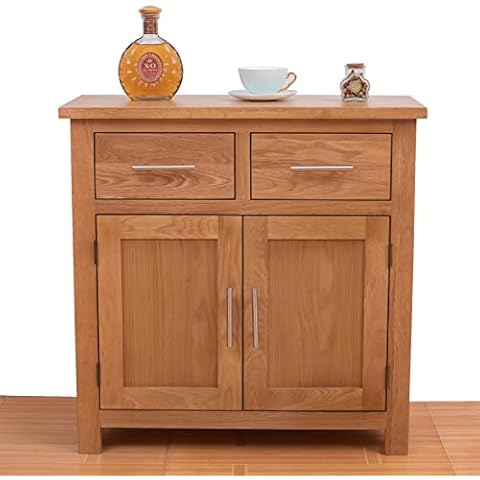ARPHASLE Oak Solid Wood Sideboards Cabinet Storage With 2 Drawers And 2 Doors Adjustable Sideboards For Living Room Bedroom Kitchen(Natural Wood Color) Cover