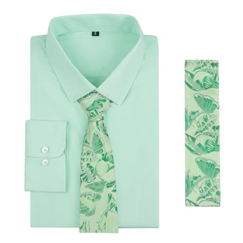 Image of Alizeal Mens 3 Pcs Long Sleeve Shirts Set | Pocket Square Necktie Perfect for Weddings Business Daily Wear