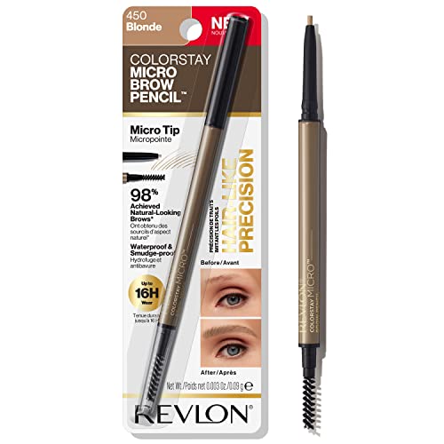 Revlon ColorStay Micro Eyebrow Pencil with Built In Spoolie Brush, Infused with Argan and Marula Oil, Stocking Stuffer for Her, 450 Blonde, 0.003 oz