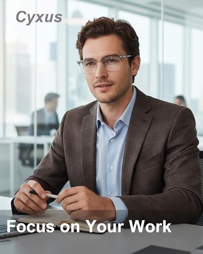 Image of Cyxus Retro Blue Light Glasses Men - Square TR90 Metal Blowline Frame Stylish Trendy for Computer Daily Work 8252
