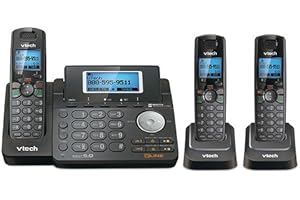 VTech DS6151-11 DECT 6.0 2-Line Expandable Cordless Phone with (2) DS6101-11 Accessory Handsets in Black