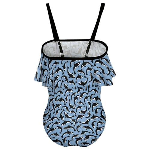 Killer Whales Orca Girls One-Piece Swimsuits Beach Bathing Suits Adjustable Swimwear for 6-12 Years2