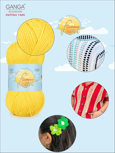 Image of Ganga Acrowools Summer Love - Sport Weight - Cotton Yarn -Oekotex Class L Certified - Pack of 1-50 GMS Per Ball (Sunglow)