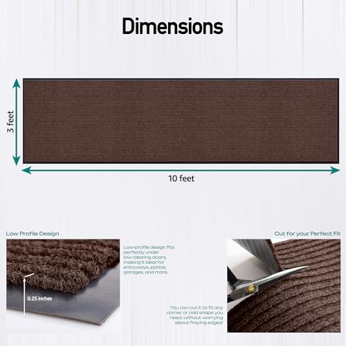 Image of MaxMat Extra Large Floor Mat - Heavy Duty, Waterproof, Low-Profile, Easy to Clean, Commercial Grade Doormat (3 x 10 Feet, Brown, MXM-RIB0310BR)