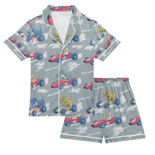senya Cute Crocodile Race Car Satin Summer Pajama Sets Silk Short Sleeve Button Down Sleepwear