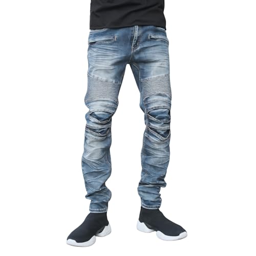 Men's Biker Denim Jeans, Indigo, Multiple Sizes 30-38, Cotton Spandex Blend, Creased, Skinny Fit2
