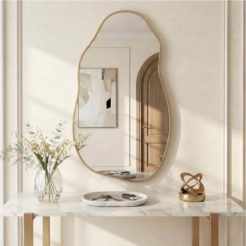 Pocetry Matte Gold 36x20 Inch Irregular Organic Freeform Wall Mirror