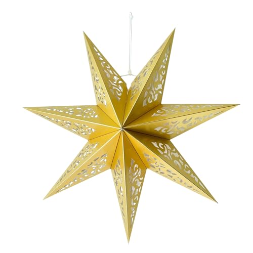 ACESOME 45cm Papiersterne zum Aufhängen, Papier Lampenschirm, Dekorativer Papier-Stern, Hängeornament für Weihnachten, Party, Heimdekoration (Gold)